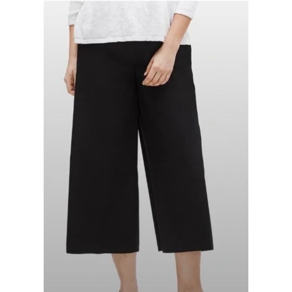 Eileen Fisher Organic Cotton Wide Leg Capri Pants Black Size XL Minimalist